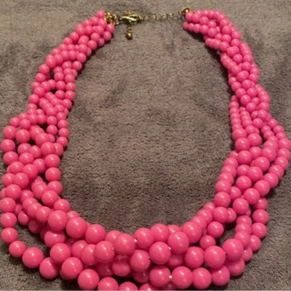 Bold Pink Multi-Strand Beaded Statement Necklace Chunky Twist Fashion Jewelry
